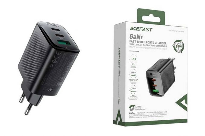 Сетевое зарядное устройство ACEFAST A108 PD67W GaN (2-USB-C+usb-A) (Черный)