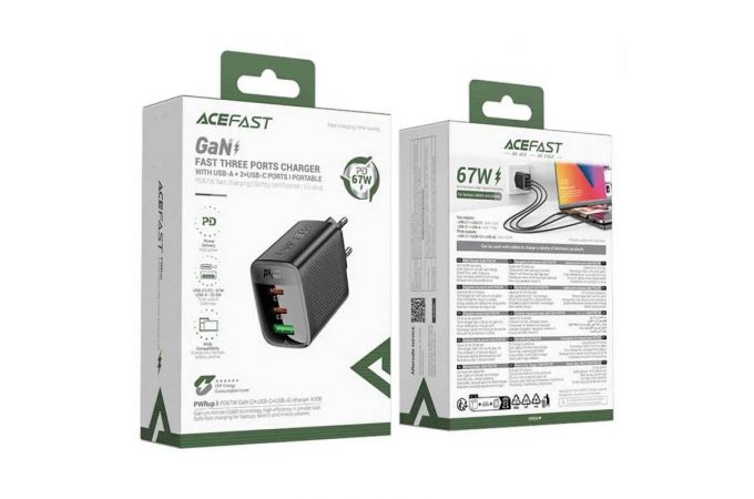 Сетевое зарядное устройство ACEFAST A108 PD67W GaN (2-USB-C+usb-A) (Черный)