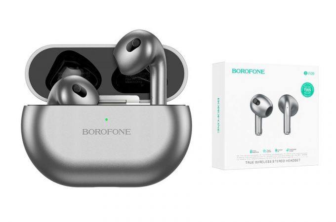 Наушники вакуумные беспроводные BOROFONE BW09 Sound true Wireless Earphone Bluetooth (серебристый)