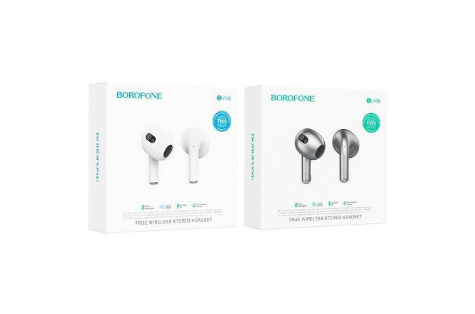 Наушники вакуумные беспроводные BOROFONE BW09 Sound true Wireless Earphone Bluetooth (серебристый)