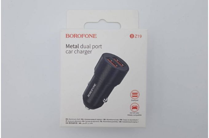 Автомобильное зарядное устройство АЗУ 2USB BOROFONE BZ19 Wisdom 2400 mAh (черный) (УЦЕНКА! МЯТАЯ УПАКОВКА)