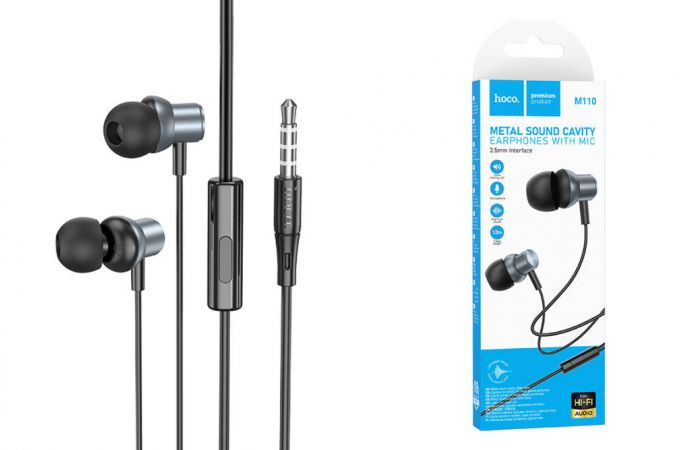 Наушники вакуумные проводные HOCO M110 Encourage metal universal earphones with mic (серый)