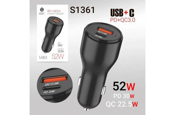 Автомобильное зарядное устройство deespi ES31 PD30W+QC3.0 55W (Black)