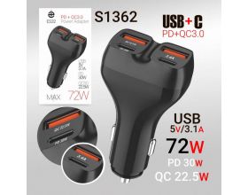 Автомобильное зарядное устройство deespi ES32 2 PD30W + 2 QC3.0  (Black)