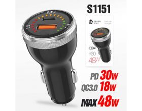 Автомобильное зарядное устройство deespi ES42 2 порта QC3.0 + PD30W (с вольтметром) Black