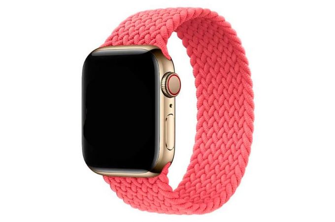 Ремешок силиконовый с плетением для Apple Watch 42-44 мм цвет яркорозовый размер M