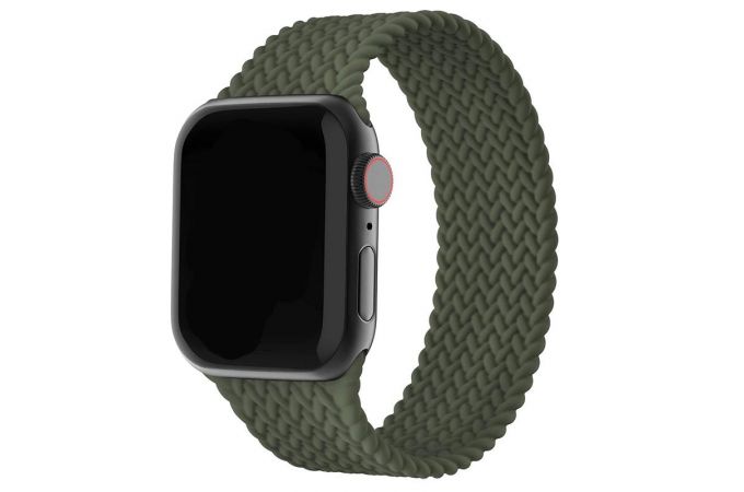 Ремешок силиконовый с плетением для Apple Watch 42-44 мм цвет зеленый лес размер L
