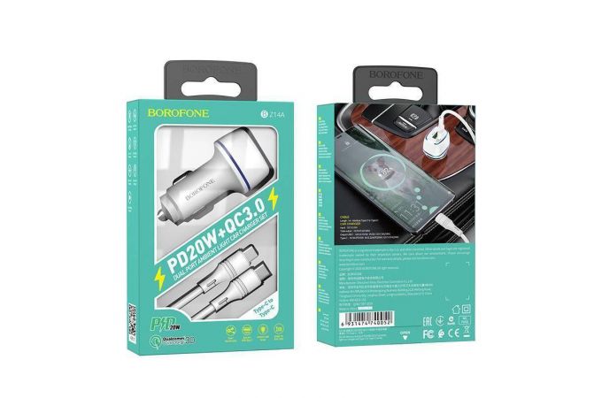 Автомобильное зарядное устройство АЗУ USB + кабель Type-C BOROFONE BZ14A 20W+QC3.0 (белый)