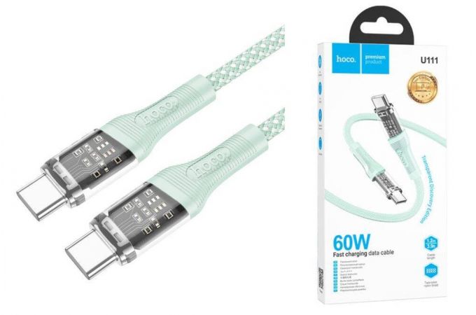 Кабель USB Type-C - USB Type-C HOCO U111 60W (зеленый) 1м