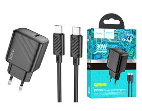 Сетевое зарядное устройство USB-C + кабель Type-C HOCO CS22A PD30W (черный)