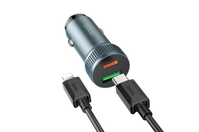 Автомобильное зарядное устройство АЗУ USB + USB-C + кабель Lightning HOCO Z49B Level PD38W+QC3.0 (черный)