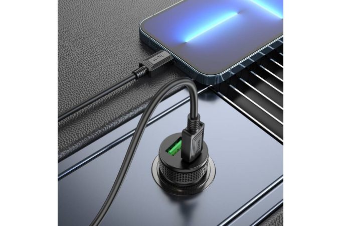 Автомобильное зарядное устройство АЗУ USB + USB-C + кабель Lightning HOCO Z49B Level PD38W+QC3.0 (черный)