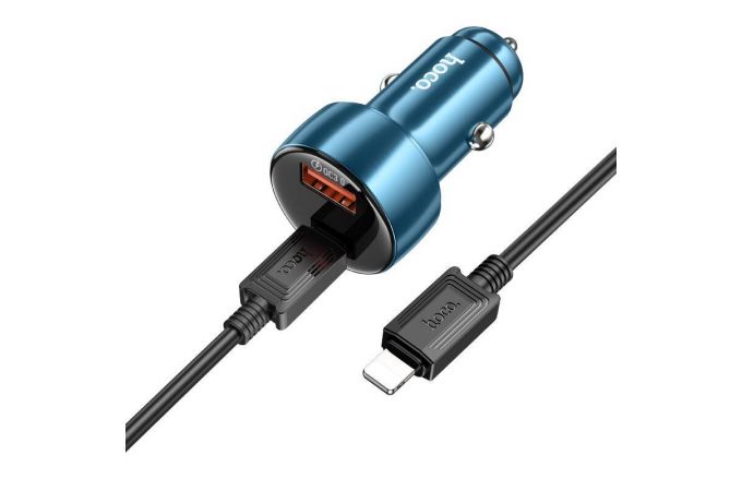Автомобильное зарядное устройство АЗУ USB + USB-C + кабель Lightning HOCO Z50 Leader PD30W + QC3.0 (серый)