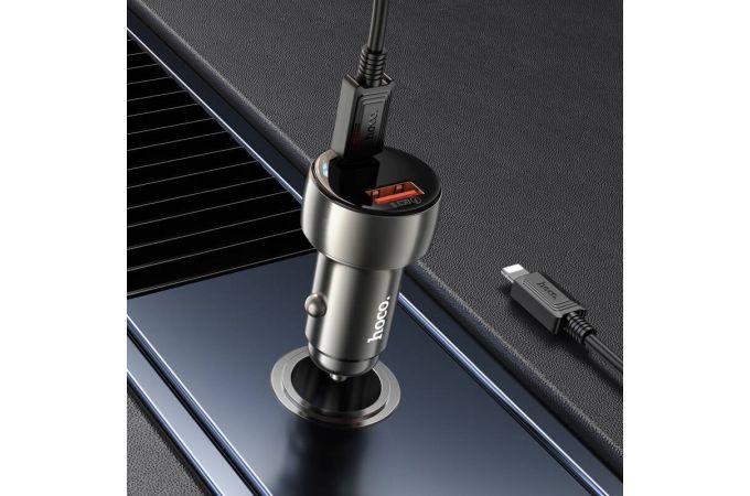 Автомобильное зарядное устройство АЗУ USB + USB-C + кабель Lightning HOCO Z50 Leader PD30W + QC3.0 (серый)