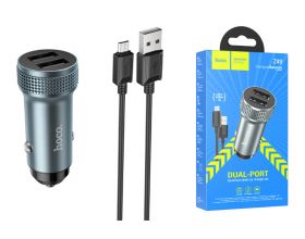 Автомобильное зарядное устройство АЗУ 2USB + кабель MicroUSB HOCO Z49 (серый)