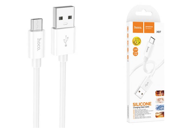 Кабель USB - MicroUSB HOCO X87 (белый) 1м силиконовый