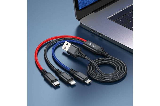 Кабель USB 3 в 1 HOCO X76 lightning/Micro/Type-C (черный) 1м