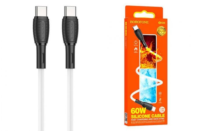 Кабель USB Type-C - USB Type-C BOROFONE BX86, PD60W (белый) 1м силиконовый