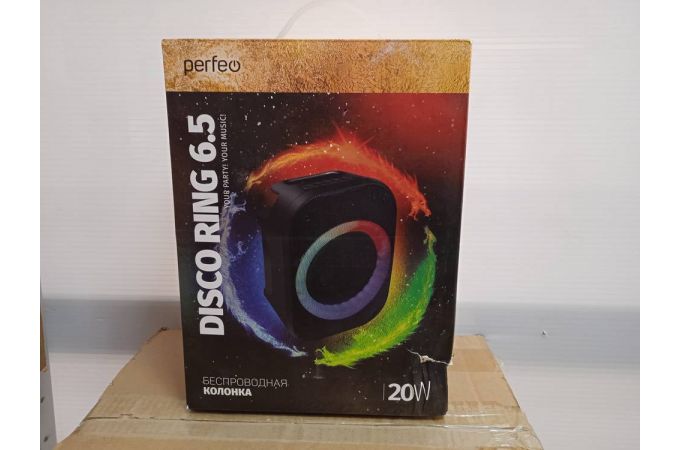 Активная напольная акустика Perfeo "DISCO RING" 6.5" LED, FM, MP3 USB/microSD, AUX, TWS, MIC, 20Вт (черный) (УЦЕНКА! НЕБОЛЬШАЯ ТРЕЩИНА ВНИЗУ КОРПУСА)
