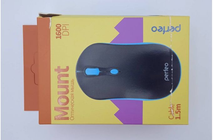 Мышь проводная Perfeo "MOUNT", 4 кн, DPI 800-1600, USB PF_A4510 (черно-голубой) (УЦЕНКА! МЯТАЯ УПАКОВКА)