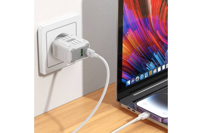 Сетевое зарядное устройство USB + USB-C HOCO C135A Rock PD20W+QC3.0 (белый)