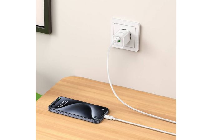 Сетевое зарядное устройство USB + USB-C + кабель Type-C HOCO C149A Charm PD30W+QC3.0 (белый)