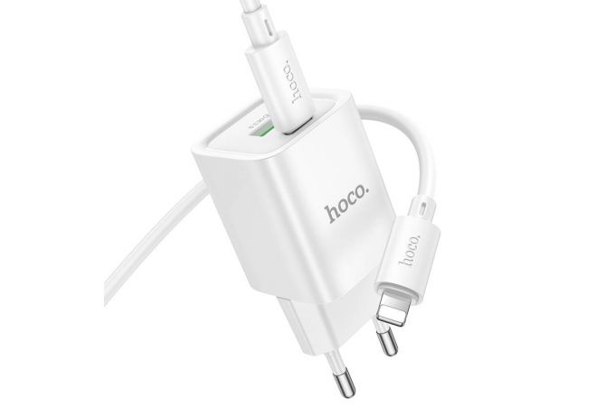 Сетевое зарядное устройство USB + USB-C + кабель Lightning-Type-C HOCO C149A Charm PD30W+QC3.0 (белый)