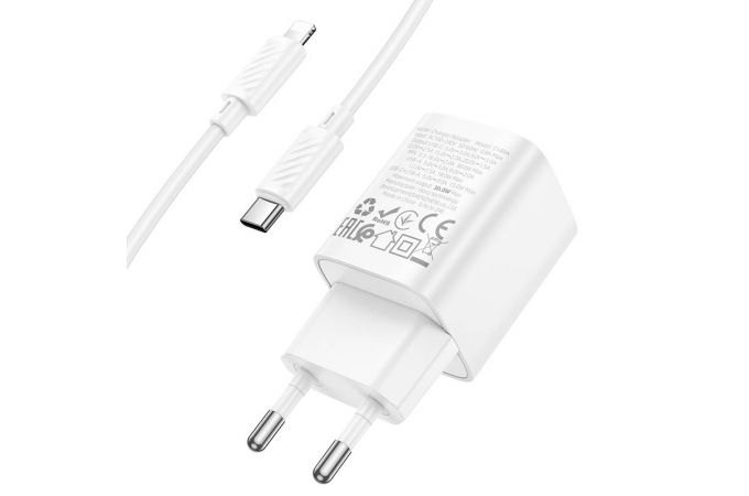 Сетевое зарядное устройство USB + USB-C + кабель Lightning-Type-C HOCO C149A Charm PD30W+QC3.0 (белый)