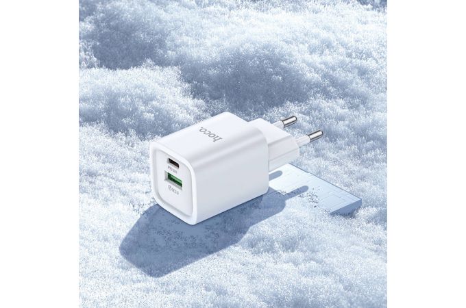 Сетевое зарядное устройство USB + USB-C + кабель Lightning-Type-C HOCO C149A Charm PD30W+QC3.0 (белый)