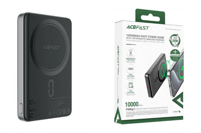 Универсальный дополнительный аккумулятор Power Bank ACEFAST M12 PD20W Ultra-thin Magnetic Wireless Charging 10000mAh Black