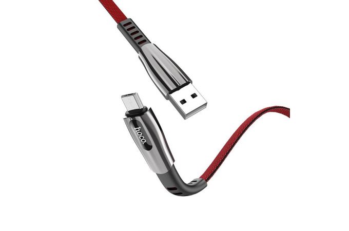 Кабель USB - USB Type-C HOCO U70, 3A (красный) 1,2м (в оплетке, LED индикатор)