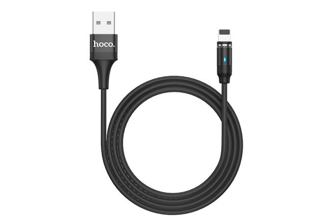 Кабель USB - Lightning HOCO U76, 2,4A (черный) 1,2м (в оплетке, магнитный, LED индикатор)