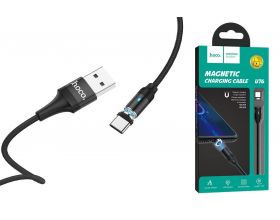 Кабель USB - USB Type-C HOCO U76, 3A (черный) 1,2м (магнитный, в оплетке, LED индикатор)