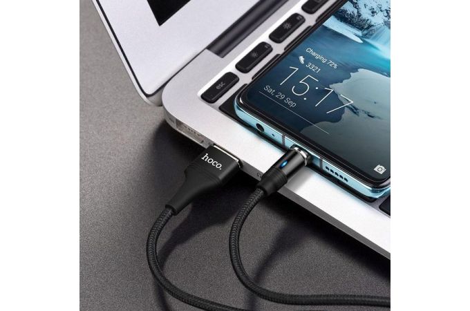 Кабель USB - USB Type-C HOCO U76, 3A (черный) 1,2м (магнитный, в оплетке, LED индикатор)