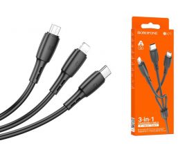 Кабель USB 3 в 1 BOROFONE BX71 Type-C/Lightning/Micro 2.4A (черный) 1м