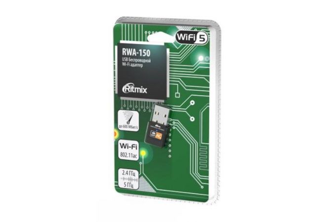 Wi-Fi адаптер 433/150 Мбит/с Ritmix RWA-150 Wi-Fi 5; 5/2.4 ГГц; 802.11ac/b/g/n