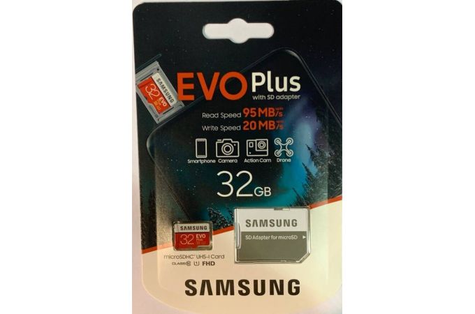 Карта памяти MicroSDHC 32 Gb Samsung EVO PLUS 95Mb/s MB-MC32GA/RU / Read 95Mb/s / Write 20mb/s