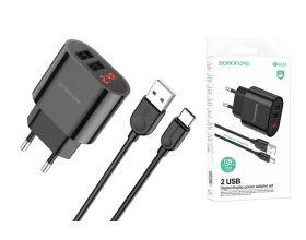 Сетевое зарядное устройство 2USB + кабель Type-C BOROFONE BA63A Richy (черный)