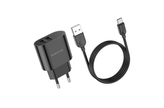 Сетевое зарядное устройство 2USB + кабель Type-C BOROFONE BA63A Richy (черный)