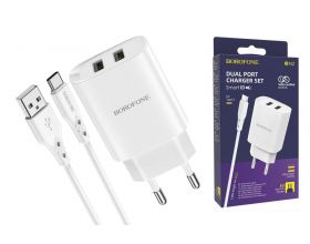 Сетевое зарядное устройство 2USB + кабель Type-C BOROFONE BN2 Super Fast (белый)