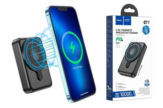 Универсальный дополнительный аккумулятор Power Bank HOCO Q11 PD20W 3 в1 (10000 mAh) (черный)
