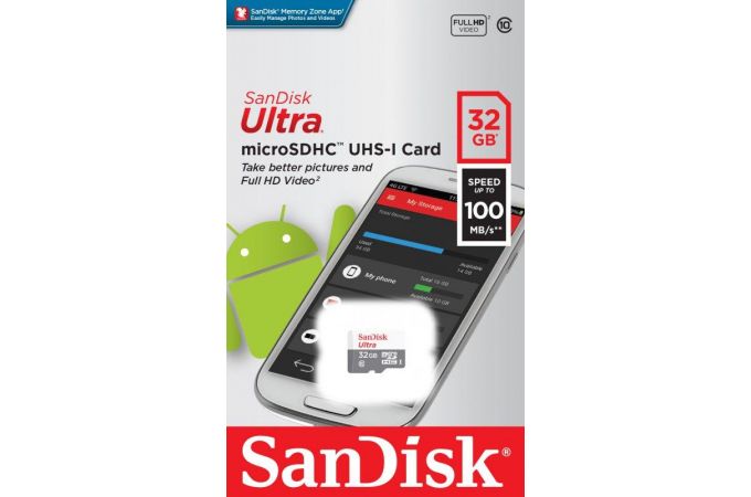 Карта памяти MicroSDHC 32 Gb SanDisk Ultra 100Mb/s б/ад SDSQUNR-032G-GN3MN