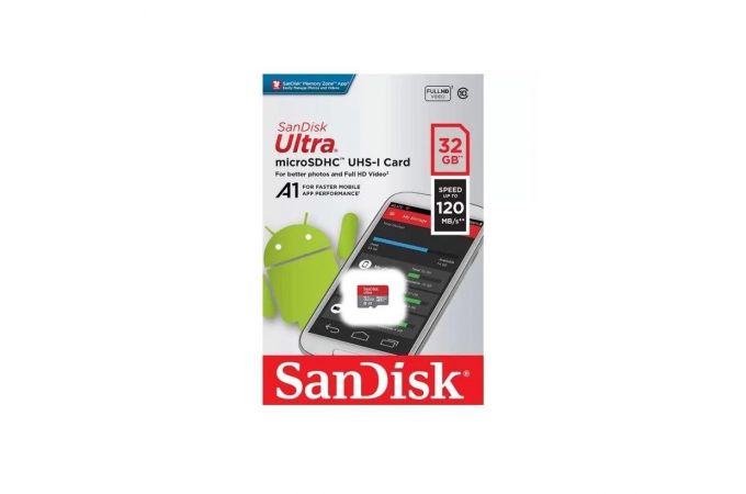 Карта памяти MicroSDHC 32 Gb SanDisk Ultra 120Mb/s б/ад. SDSQUA4-032G-GN6MN