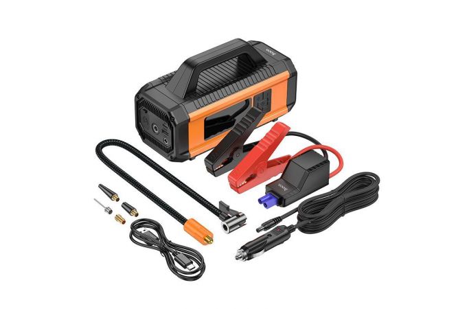 Компрессор автомобильный HOCO QS4 intelligentt air pump (  4 в 1 автокомпрессор , устройство для старта , повербанк 10000 mAh, фонарь )