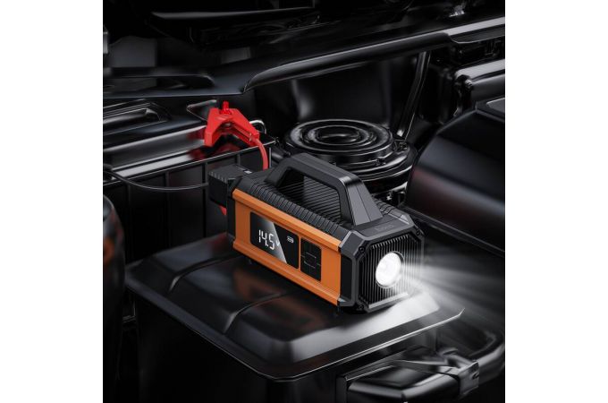 Компрессор автомобильный HOCO QS4 intelligentt air pump (  4 в 1 автокомпрессор , устройство для старта , повербанк 10000 mAh, фонарь )