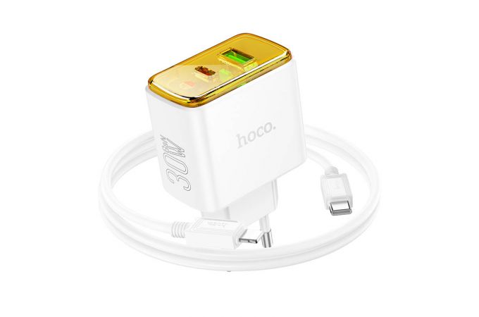 Сетевое зарядное устройство USB + USB-C + кабель Lightning - Type-C HOCO CS42A Smart PD30W + QC3.0 (черный)