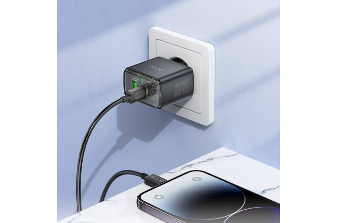 Сетевое зарядное устройство USB + USB-C + кабель Lightning - Type-C HOCO CS42A Smart PD30W + QC3.0 (белый)