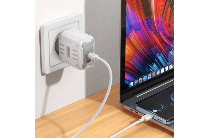 Сетевое зарядное устройство 2USB-C + кабель Type-C HOCO C137A Rock PD45W (белый)