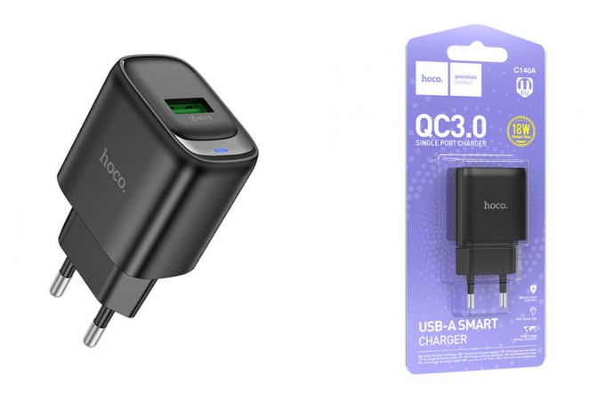 Сетевое зарядное устройство USB HOCO C140A Smart QC3.0 (черный)