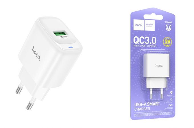 Сетевое зарядное устройство USB HOCO C140A Smart QC3.0 (белый)